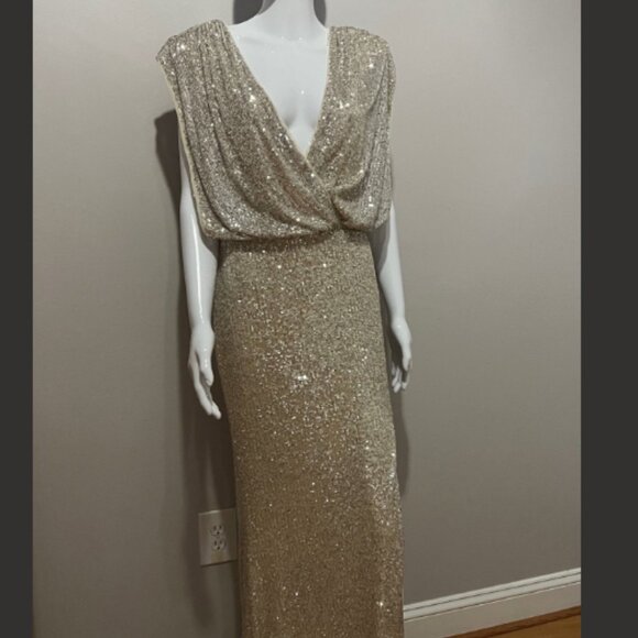 BCBG Max Azria Sequin Surplice Gown Dress Corozo Combo Medium - Picture 4 of 7